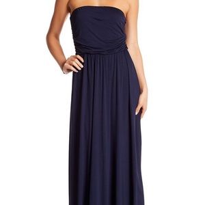 Strapless blue maxi dress
